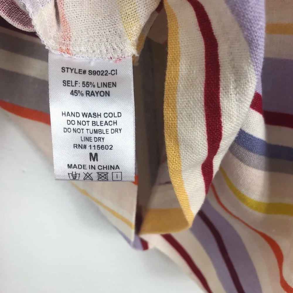 Lush Rainbow Striped Front Button Linen Micro Mini Skirt - Picture 7 of 8
